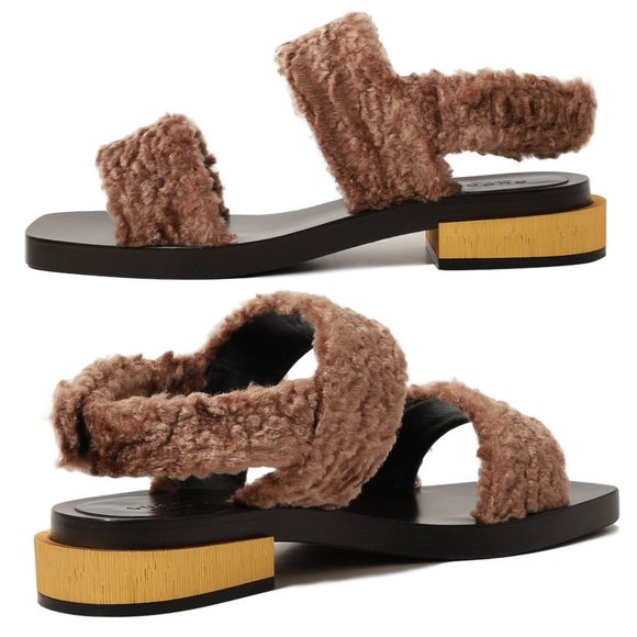 GUCCI SHOES RE-EDITION FAUX FUR MAUVE VELVET SANDALS - Picture 3 of 16